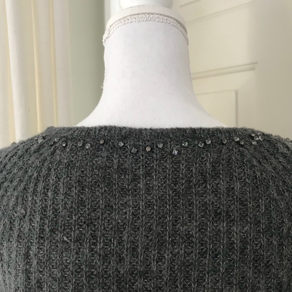 {Ann Taylor} Jeweled Neckline Grey Alpaca Sweater - Picture 4 of 7
